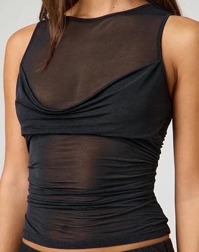 Women Sheer Mesh Tank Top See Through Cami Y2k Going Out Tops thumbnail 2