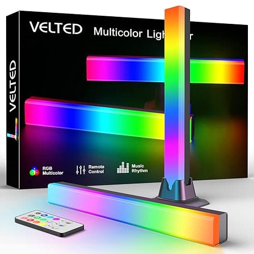 velted RGB Light Bar, Music Sync RGB IC LED Lights Bars, USB Powered Ambient Lighting, Remote Control Color Changing Gaming TV Backlight, 8 Dynamic Modes for PC Room Monitor Desk - Image 1