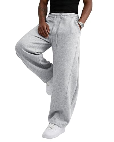 Wangdo Men's Baggy Sweatpants Wide Leg Lounge Cotton Casual Jogging Pants | High waist drawstring,2 Deep pockets,Open bottom,Workout athletic outfits,Loose joggers pants,fashion streetwear,Soft fabric thumbnail 7