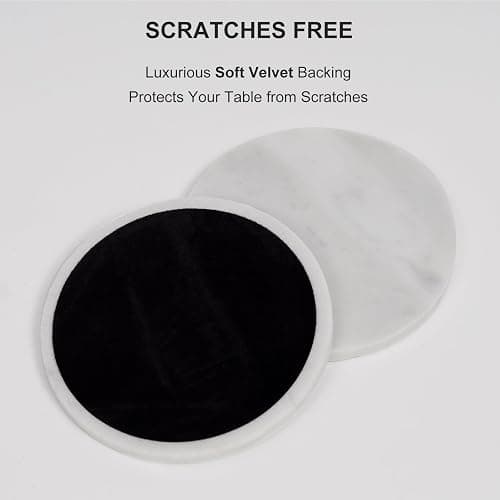 YONGHEE Carrara White Marble Coasters Set of 6 with Holder, Elegant Modern Round White Marble Drink Coasters for Coffee Table Decor, Semi Absorbent Stone Coaster for Drinks, Velvet Backed thumbnail 7