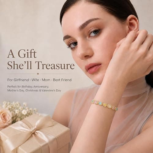 TLRCOXP 18K Gold Plated Tennis Bracelet for Women, Cubic Zirconia CZ Bangle | Heart, oval, square and pear-shaped colorful CZ stones, adjustable 7-7.5 in for Valentine's Day, weddings and bridal jewelry thumbnail 5