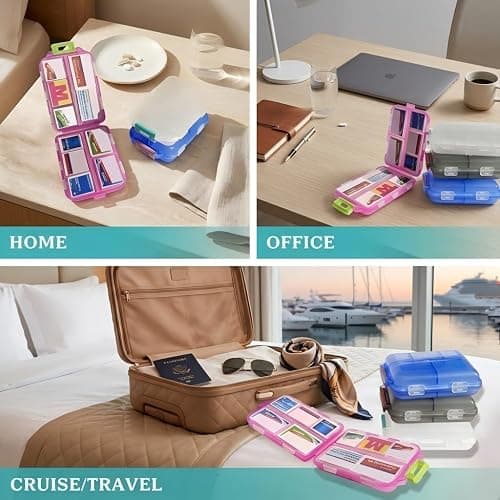 Pill Organizer with Medicine Labels Travel Daily Pill Container Mini Medication Organizer Storage Pill Organizer Travel Essentials Pill Case 7 Day (Pink & 161 Lables) thumbnail 6