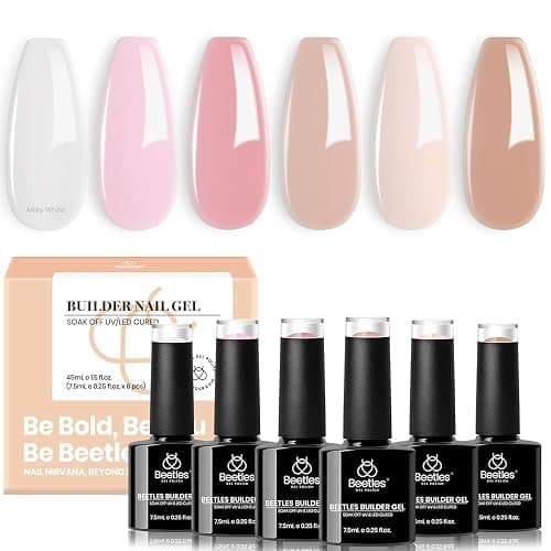 Beetles Builder Gel Set-Sheer Luck 6 Colors 8 in 1 Building Apex Strengthening Thickening Extension DIY Salon at Home for Beginner,Nude Pink Builder Nails Gel,UV & LED Lamp Needed - Image 1