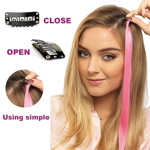 EuTengHao 36 Packs Colored Clip in Hair Extensions 22'' Colorful Straight Hair Extensions Clip in for Women and Kids Multi-Colors Party Highlights Streak Synthetic Hairpieces (36 Colors Set) - Straight 36 Colors thumbnail 4