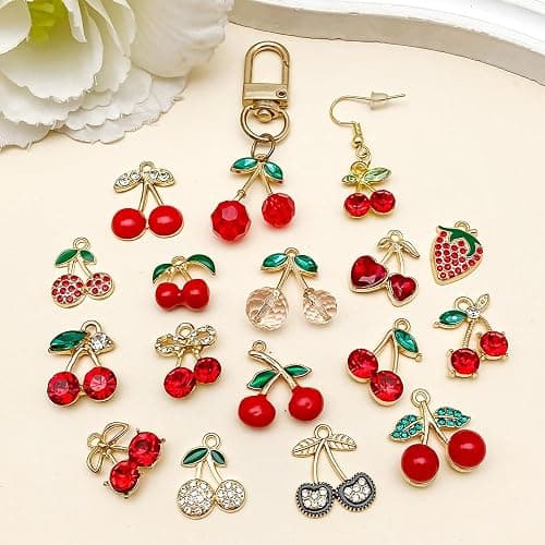 30Pcs 3D Enamel Cherry Charm Pendants for Necklaces Red Pink Cute Fruit Charms for Jewelry Making Alloy Strawberry Charms for Bracelets DIY Earrings Keychains Craft Charm Women Jewelry Accessories thumbnail 9