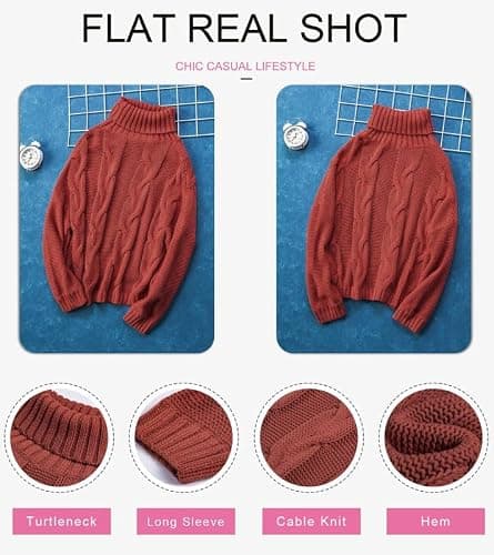 Dokotoo Womens 2025 Winter Fall Solid Turtleneck High Neck Balloon Long Sleeve Sweaters Pullover Outerwear thumbnail 3