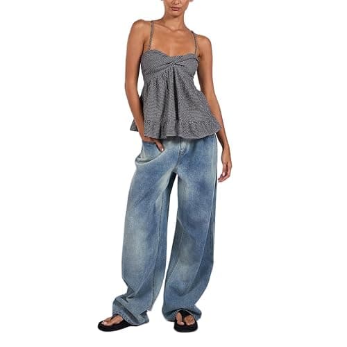 Women Y2k Floral Babydoll Tank Top Spaghetti Strap Ruffle Cami Top Summer Boho Flowy Peplum Crop Top Streetwear thumbnail 3