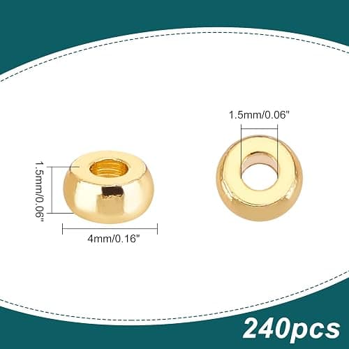PH PandaHall 240pcs 18K Gold Disc Sapcer Beads, 4mm Flat Round Beads Heishi Rondelle Bead Solid Brass Bead Metal Spacers for Summer Stackable Necklace Bracelet Jewelry Making thumbnail 3