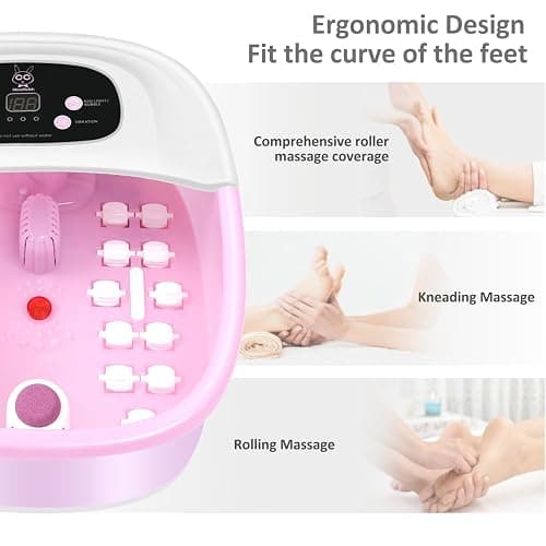 MoodRelish Foot Spa Bath Massager with Heat Bubbles and Vibration Massage and Jets, 16 OZ Calming Lavender Foot Soak Epsom Salt, Foot Soaker with Red Light, 22 Massage Rollers, Adjustable Temp - Pink thumbnail 6