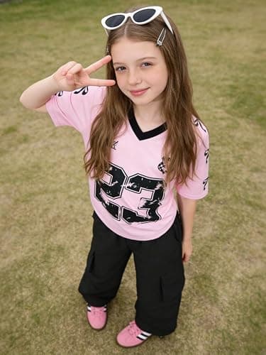 Afsmlys Tween Girls Clothes Short Sleeve Graphic T-Shirt Top + Cargo Pants 2pcs Outfit Set, Size 7-15Years thumbnail 3
