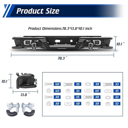 Nixon Offroad Rear Bumper for 2007-2018 Chevy Chevrolet Silverado 1500 & For 2007-2018 Gmc Sierra, Step Rear Bumper Work w/Factory Parking Sensor, Included D-ring Shackles & LED Pod Lights (102) thumbnail 6