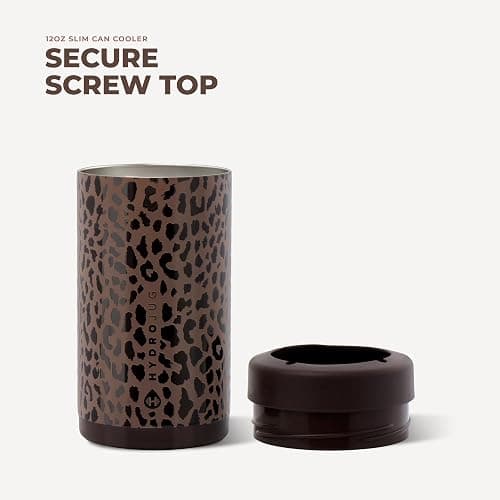 HydroJug Slim Can Cooler 12 oz, Stainless Steel Can Holder, Brown Leopard | Fits 12 oz slim cans, double-wall insulated, snug fit wings, screw-top lid, cup holder friendly, dishwasher safe thumbnail 4