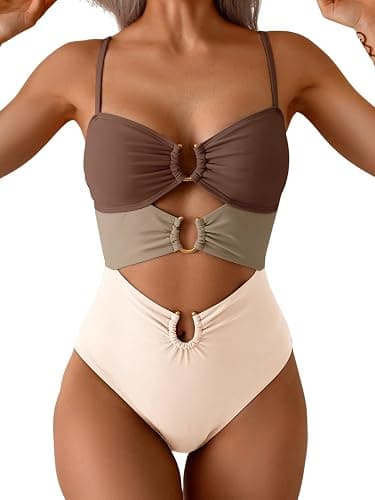 Eomenie One Piece Swimsuit for Women Ring Linked Monokini Sexy Bathing Suit Cutout Swim Suit - Image 1
