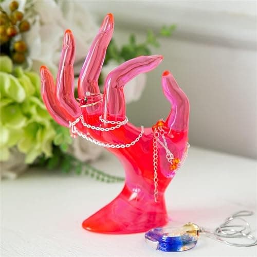 Maxsirui Hand Form Ring Holder Jewelry Display Organization Rack Bracelet Ring Watch Stand Support Aesthetic Y2k Room Decor (Rose Red) thumbnail 2
