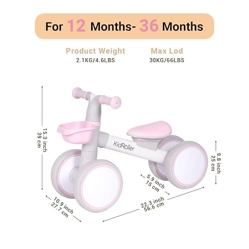 KidRoller Kid's Balance Bikes for 1 Year Old Boys and Girls, 12-36 Months Toddler Ride-on with Adjustable Seat and a Front Basket, First Birthday Gifts (Pink) thumbnail 3
