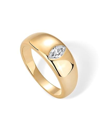 PAVOI 14K Gold Plated Chunky Dome Statement Ring for Women | Marquise Cubic Zirconia Dome Ring | Thick Stackable Bands thumbnail 3