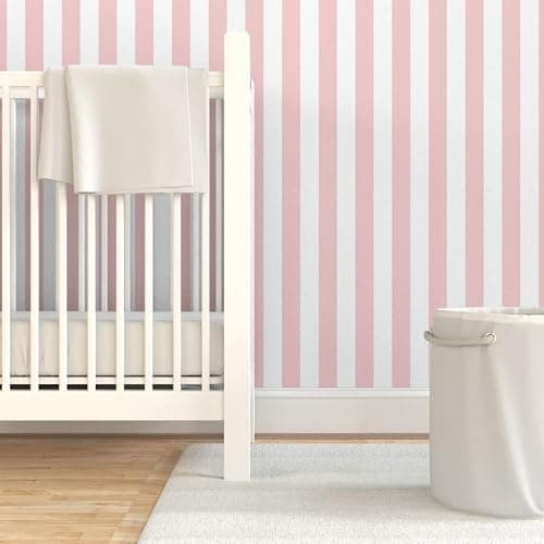 Peel & Stick Wallpaper 3ft x 2ft - Bold Stripe Dogwood Vertical Stripes Pink White Geometric Custom Removable Wallpaper by Spoonflower thumbnail 6