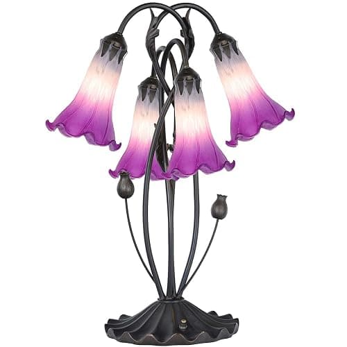 Bieye L10851 Lily Flower Blown Glass Accent Table Lamp for Living Room Bedroom Decoration (4-Light, Purple) - Image 1