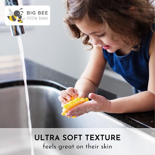 Big Bee, Little Bee - Kids Original ScrubBEE, 100% Silicone Childrens Bath Scrubber, Promotes Effective Independent Hand & Body Washing, As Seen on Shark Tank (Marigold) thumbnail 4