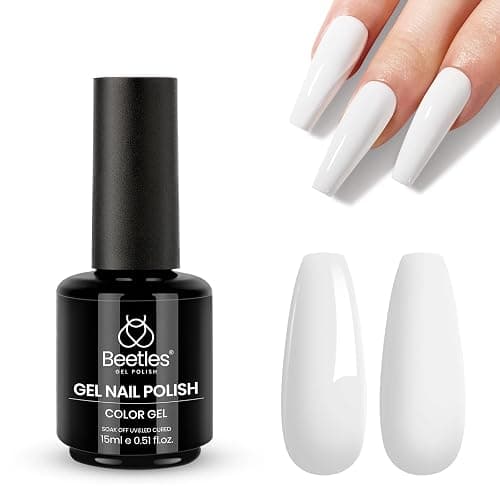 Beetles White Gel Nail Polish - French White 1PC 15ml Gel Polish Soak Off UV LED Needed Nail Art Manicure Salon DIY Design at Home Spring Nails Gifts for Woman - Image 1