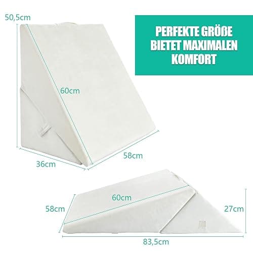 GOPLUS Keilkissen für Bett Lesekissen Bücherkissen zum Relaxen, Memory Foam Bezug Waschbar, Beinkissen Rückenkissen Ergonomisch mit Griff Venenkissen Relaxkissen für Couch Sofa, 58x36x51cm (Weiß) thumbnail 3