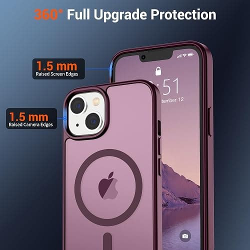 SUPFINE Magnetic for iPhone 14 Case & iPhone 13 Case (Compatible with MagSafe)(Military Grade Drop Protection) Translucent Matte Shockproof Phone Cover,Wine Red thumbnail 4