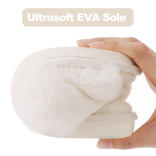 Evshine Women's Fuzzy Slippers Cross Band Memory Foam House Slippers Open Toe thumbnail 4