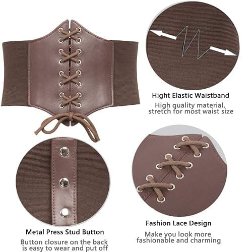 GRACE KARIN Lace-up Cinch Belt Tied Corset Elastic Waist Belt - Coffee - XX-Large thumbnail 3