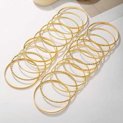 RINTOLER 16Pcs Gold Bangle Bracelets for Women - Multi Layer Stackable Textured Bracelets Boho Jewelrys Set. thumbnail 4