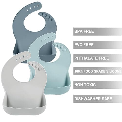 PandaEar 3 Pack Silicone Bibs for Boys Girls for Babies & Toddlers, Waterproof Feeding Bib with Large Food Catcher, BPA Free thumbnail 3
