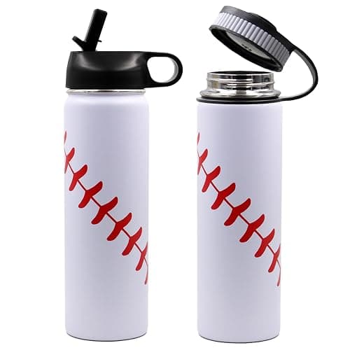 22 oz Baseball Water Bottle, Sports Flask Metal Travel Tumbler with 2 Lids, Stainless Steel Double Wall Vacuum Insulated Leak Proof Thermo Water Bottles, Baseball Accessories Gifts for Mom Boys Girls thumbnail 5