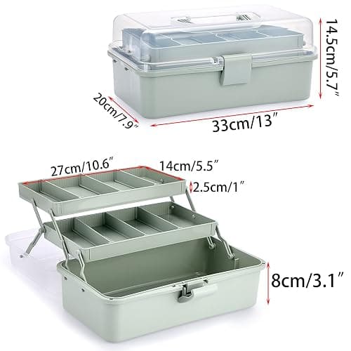 BTSKY 3-Layer Plastic Dividing Storage Box Craft Organizer and Storage with Adjustable Spacers Portable Handled Art Supply Organizer Multipurpose Home Utility Box for Medicine Sewing(Haze Green) thumbnail 3
