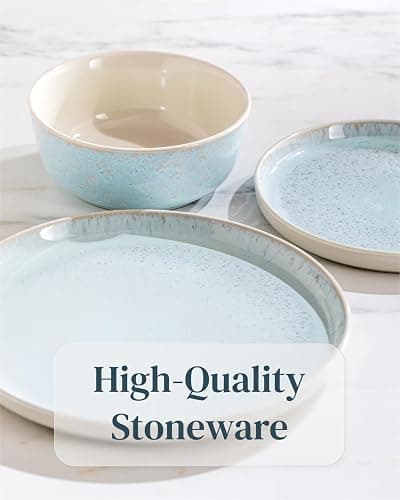 24 Piece Dinnerware Sets for 8 - Modern Style Stoneware Dinnerware Set - Microwave Safe Dinner Plates and Bowls Sets for 8, Ceramic Dish Set, Bowl and Plate Sets for 8, Beige Light Blue Set for 8… - Set (24pcs) - light / beige-blue thumbnail 6