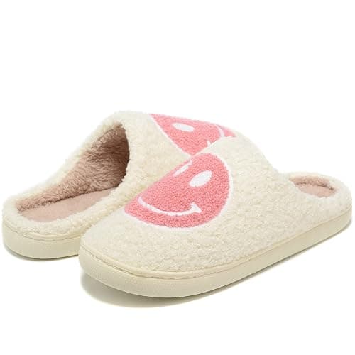 Retro Fuzzy Face Slippers for Women Men, Retro Soft Fluffy Warm Home Non-Slip Couple Style Casual Smile Face Slippers Indoor Outdoor Anti-Skid Warm Cozy Foam Slide Fuzzy Slides with Soft Memory Foam Shoes thumbnail 2