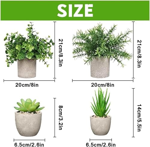 Artificial Plants Indoors in Pots, 4 Set Small Fake Plants, Plastic Eucalyptus, Rosemary, Mini Succulents Faux Plant for Office Desk Decor, Bedroom, Bathroom, Kitchen, Home Decoration. thumbnail 3