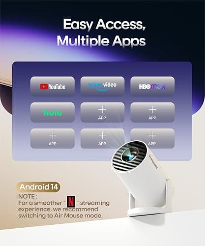 Magcubic 2025 Upgraded HY300PRO Mini Projector with WiFi and Bluetooth, Portable Projector 4K Support, Auto Keystone, 180 Degree Rotation, Smart Proyector for Home Outdoor Android 14 thumbnail 5