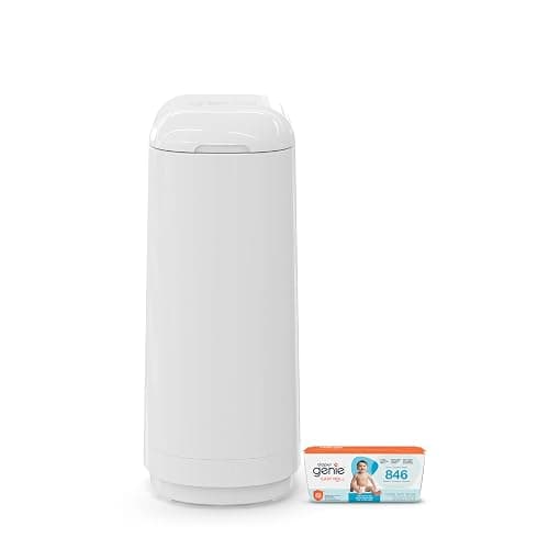 Diaper Genie Essence Diaper Pail with Easy Roll Refill (18 Bags) | One-handed diaper disposal includes an Easy Roll Refill with 18 tear-off bags holding up to 846 newborn diapers. - Image 1
