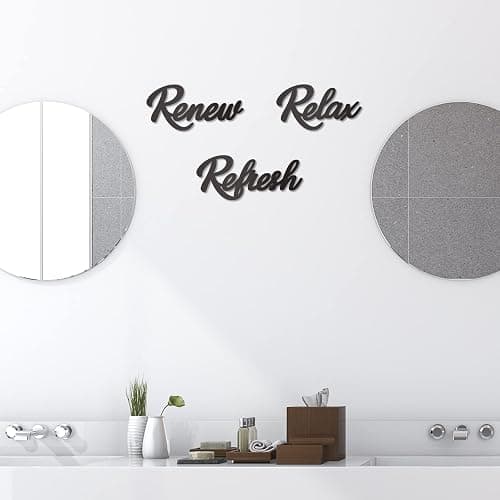 KOYILTD 3 Pieces Bathroom Decor Wooden Bathroom Sign Relax Renew Refresh Sign (black) thumbnail 5