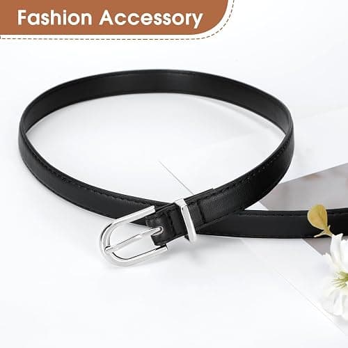 JASGOOD Womens Skinny Leather Belt Ladies Thin Faux Leather Belt with Gold/Silver Buckle for Jeans Dress Pants thumbnail 4