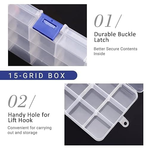 Cosics Bead Organizer Box, 2PCS 15 Compartment Craft Storage Container with Removable Divider, Plastic Empty Case for Jewelry Rhinestone Charms Crystal Press On Fake Nail, Hair Stuff Small Accessory thumbnail 5