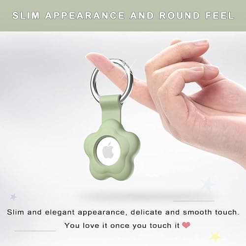 Flower AirTag Holder for Apple AirTag, Silicone Case Key Ring Pink & Green | Cute silicone AirTag holder protects your tracker from scratches and attaches easily to pets, keys, bags, and backpacks. thumbnail 3