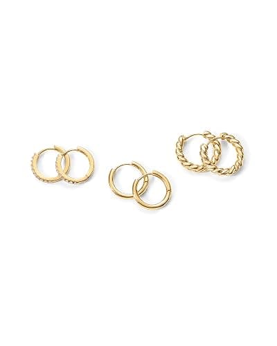 PAVOI 14K-18K Yellow Gold Plated Sterling Silver Posts Three Pairs Small Hoop Earrings for Women - Statement Gold Hoop Earrings Set - Cubic Zirconia Rope Teardrop Chunky Huggie Earscape Piercings thumbnail 4
