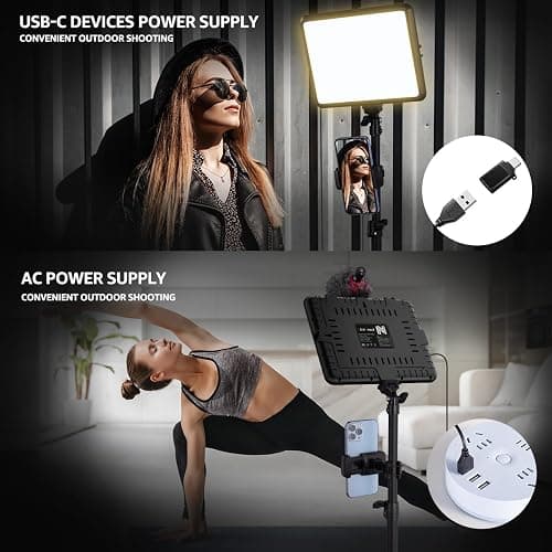 2-Pack LED Video Light Kit, NiceVeedi Studio Light, 2800-6500K Dimmable Photography Lighting Kit with Tripod Stand&Phone Holder, 73" Stream Light for Video Recording, Game Streaming, YouTube… - 15W-2 Pack thumbnail 6