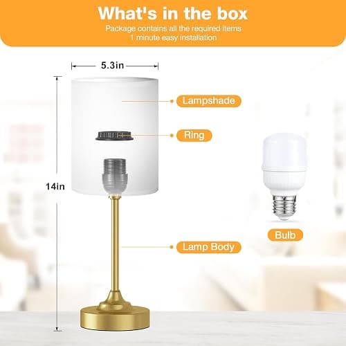 Fenmzee Gold Nightstand Bedroom Lamp - 3 Way Dimmable Bedside Lamp, Small Table Lamp Linen Lampshade for Office Desk, LED Bulb Included thumbnail 4