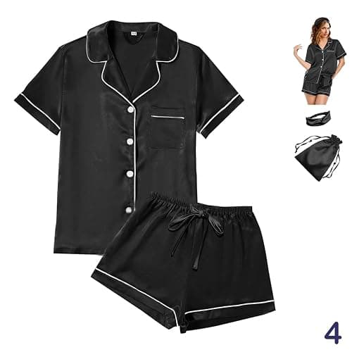 WJing Yi Jia 4Pcs Womens Satin Silky Pajama Sets Short Sleeve Shirt XS-4XL Floral Pajamas Set Soft PJ Loungewear Sleepwear thumbnail 4