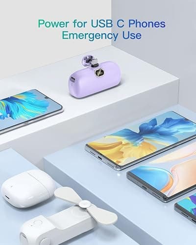 Kuulaa Portable Charger USB C with Built-in USB-C Plug, 5000mAh PD20W Fast Charging Power Bank, LCD Digital Display Battery Pack for iPhone 15/16,Samsung S22/S23 & Android (Purple) thumbnail 7