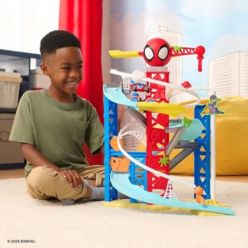 Jazwares Marvel Spidey and His Amazing Friends Construction Zone Chaos Track Set - 2-Foot High Dual Race Track with Zip Line, Play Zones, and Exclusive Vehicles thumbnail 2