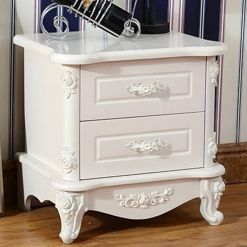 KWOKING Chic French Country Nightstand White Wood 2 Drawers Storage Elevate Bedroom Decor Bedside Table White Bedroom Wooden Bedside Table Paint Nightstands Ivory 2 Piece Set 19" L x 16" W x 19" H thumbnail 2