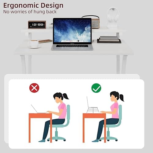 COTUBLR Small Desk, 27.5 Inch Small Computer Desk for Small Spaces, Computer Desk with Adjustable Monitor Stand, Compact Desk with Storage, Tiny Desk Study Desk for Bedroom Home Office, White thumbnail 7
