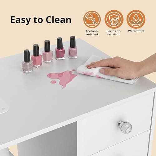 VOWNER Manicure Table Nail Tech Desk with Dust Collector & Storage Drawers | Acetone-Resistant Nail Table, Beauty Salon Station with Dust Bags & Cabinet, Rolling Nail Desk with Lockable Wheels, White thumbnail 7